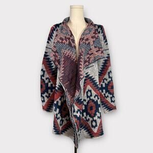 RD Style Open Front Southwestern Ikat Cardigan Size Small